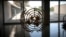 FILE - The United Nations logo is seen on a window in an empty hallway at United Nations headquarters in New York.