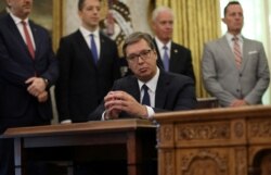 Presiden Serbia Aleksandar Vucic di Gedung Putih, Washington, D.C., AS, 4 September 2020. (REUTERS / Leah Millis)