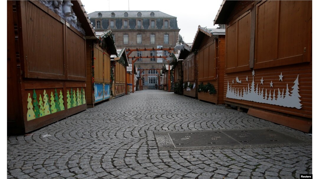 A view shows an empty alley of the traditional Christkindelsmaerik (Christ Child market) closed the day after a shooting in Strasbourg, France, Dec. 12, 2018.