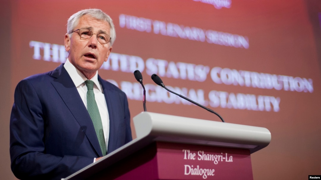 Bộ trưởng Quốc phòng Mỹ Chuck Hagel phát biểu tại Hội nghị Thượng đỉnh An ninh châu Á, 31/5/2014.