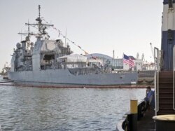 FILE - USS Monterey in the Black Sea port of Constanta, Romania, June 7, 2011.