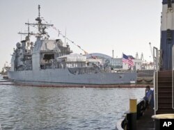 FILE - USS Monterey in the Black Sea port of Constanta, Romania, June 7, 2011.