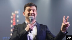 Volodymyr Zelenskiy, Ukrainian actor and candidate in the upcoming presidential election, hosts a comedy show at a concert hall in Brovary, Ukraine, March 29, 2019.