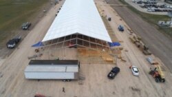 An aerial view of temporary soft-sided facilities under construction in Donna, Texas, April, 2019. (Photo courtesy of USCBP)