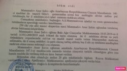Anar Məmmədovla bağlı Ağdam rayon Məhkəməsinin hökmünün surəti