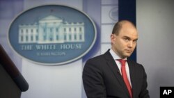 Penasehat utama presiden Amerika, Ben Rhodes, di Gedung Putih, 7 April 2015 (AP Photo/Pablo Martinez Monsivais)