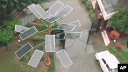 A picture from above of one of the devices called a "solar tree."