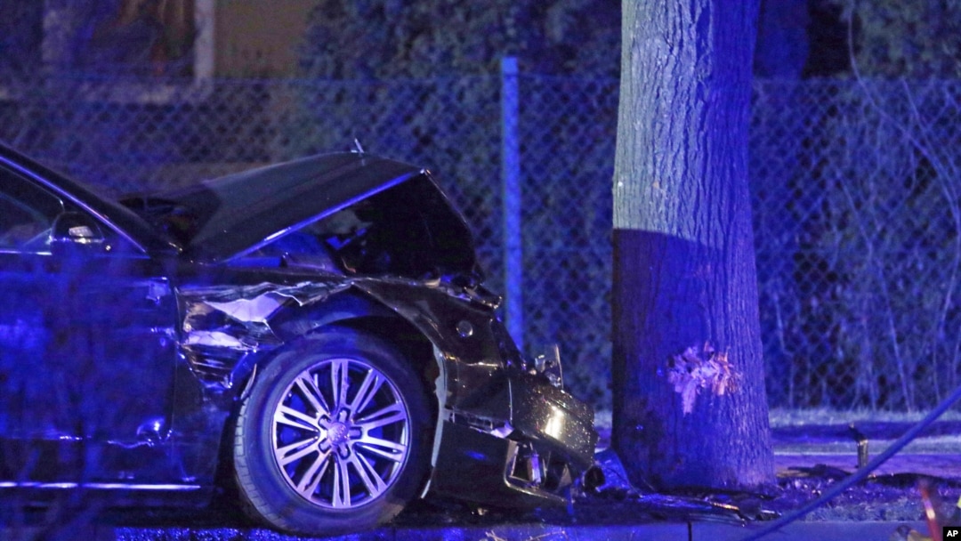 Polish Prime Minister's Beata Szydlo's car after an accident in Oswiecim, Poland, Feb. 10, 2017. Szydlo suffered minor injuries.