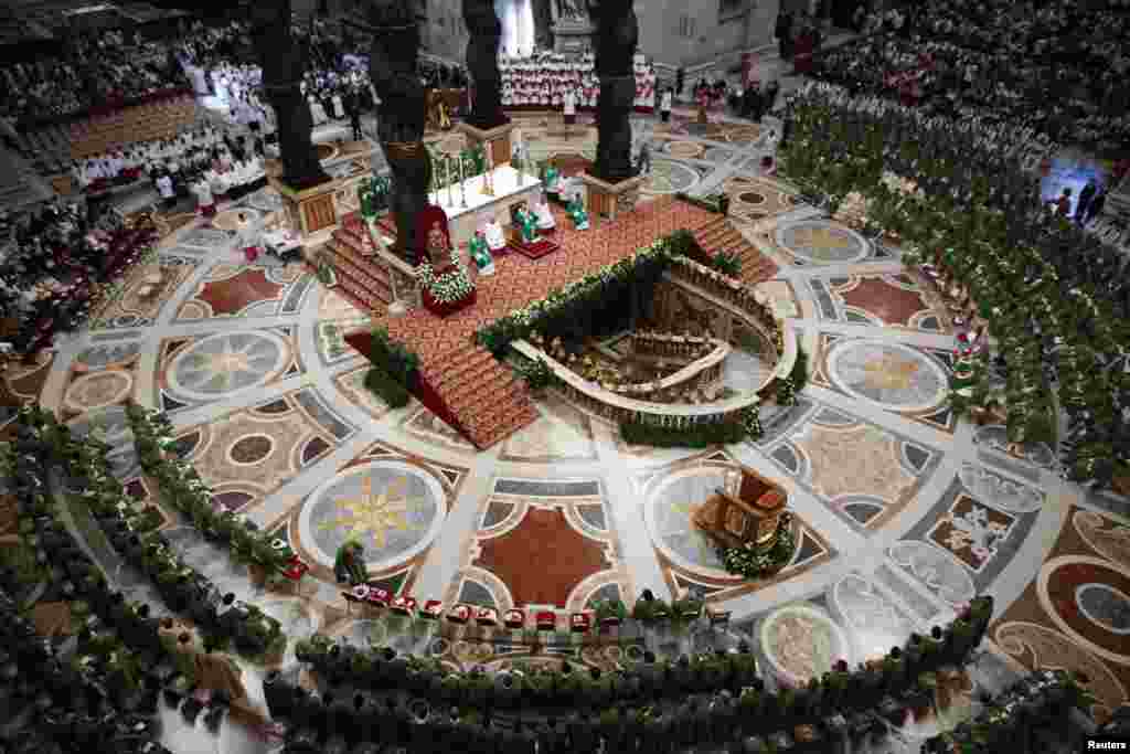 Pope Francis leads a mass in Saint Peter&#39;s Basilica at the Vatican. 