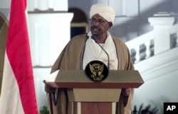 Sudan's President Omar al-Bashir speaks at the Presidential Palace, Feb. 22, 2019, in Khartoum, Sudan.