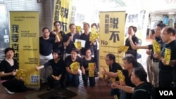 香港泛民主派立法會議員及政黨最近向非華語香港市民宣傳「向假普選說不」。(照片由公民黨提供)