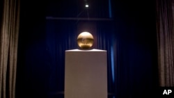 The ashes of scientist Nikola Tesla in a golden ball urn inside the Tesla Museum in Belgrade, Serbia, Jan. 18, 2018. 