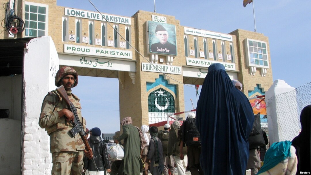 FILE - A Pakistani soldier keeps guard at the Friendship Gate, crossing point at the Pakistan-Afghanistan border town of Chaman, Pakistan, March 7, 2017.