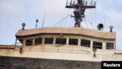 A view shows the Saint Kitts and Nevis-flagged cargo ship Paresa, damaged by a Russian missile strike in the seaport of Pivdennyi, in Odesa region, Ukraine, in this handout on October 7, 2024. (Press Service of the Ministry for Communities and Territories Development of Ukraine)