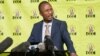 Deputy spokesperson for Zimbabwe's main opposition party Citizens Coalition for Change (CCC) Ostallos Siziba speaks at a press conference in harare on August 29, 2023.