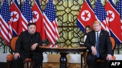 U.S. President Donald Trump and North Korea's leader Kim Jong Un meet during the second U.S.-North Korea summit at the Sofitel Legend Metropole hotel in Hanoi, Feb. 28, 2019.