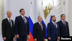 FILE: Ceremony to declare Russia's annexation of four Ukrainian territories seized by Moscow's and separatist forces. Taken September 30, 2022.