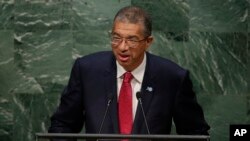 ARCHIVES - Le Premier ministre Lionel Zinsou s'adressant à l'Assemblée générale de l'ONU à New York, le 30 septembre 2015.