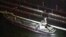 A 2,591-tonne tanker, which is sent by strong wind caused by Typhoon Jebi, crashes into a bridge connecting Kansai airport, which is built on a man-made island in a bay, to the mainland, in Izumisano, western Japan, in this photo taken by Kyodo, Sept. 4, 