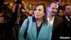 Guatemalan presidential candidate Sandra Torres arrives for a news conference in Guatemala City, Sept. 7, 2015. 