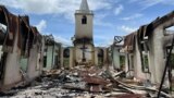 (FILE) This photo from Amnesty International released on July 20, 2022, shows a Christian church destroyed after being landmined and burned down by the Myanmar military.