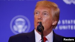 El presidente de Estados Unidos, Donald Trump, se dirige a una conferencia de prensa al margen de la 74a sesión de la Asamblea General de las Naciones Unidas (AGNU) en la ciudad de Nueva York, Nueva York, EE. UU.