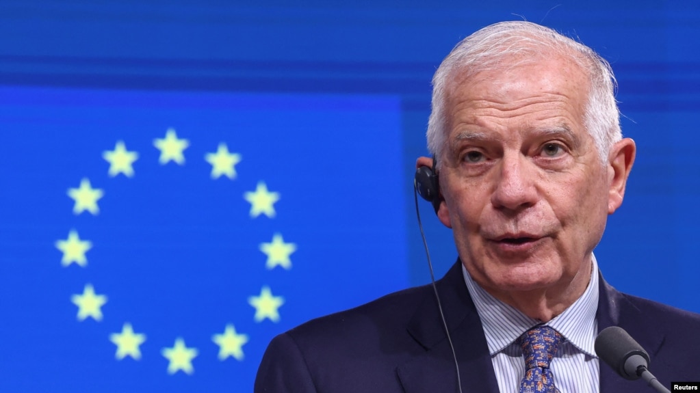 欧盟外交政策负责人何塞普·博雷尔（Josep Borrell）2024年3月20日在欧盟-乌克兰的一个会议上。(photo:VOA)