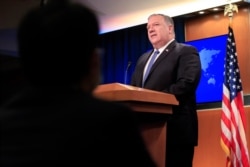 Secretary of State Mike Pompeo speaks during a news conference at the State Department in Washington, Aug. 5, 2020.