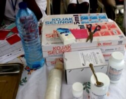 Measles vaccines are displayed at Ebolowa regional hospital, in Ebolowa, Cameroon, Dec. 9, 2019. (Moki Edwin Kindzeka/VOA)