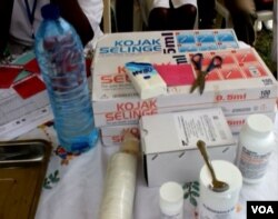 Measles vaccines are displayed at Ebolowa regional hospital, in Ebolowa, Cameroon, Dec. 9, 2019. (Moki Edwin Kindzeka/VOA)
