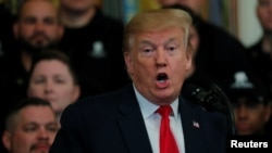 President Donald Trump speaks at the Wounded Warrior Project Soldier Ride event after the release of Special Counsel Robert Mueller's report in the East Room of the White House, April 18, 2019.