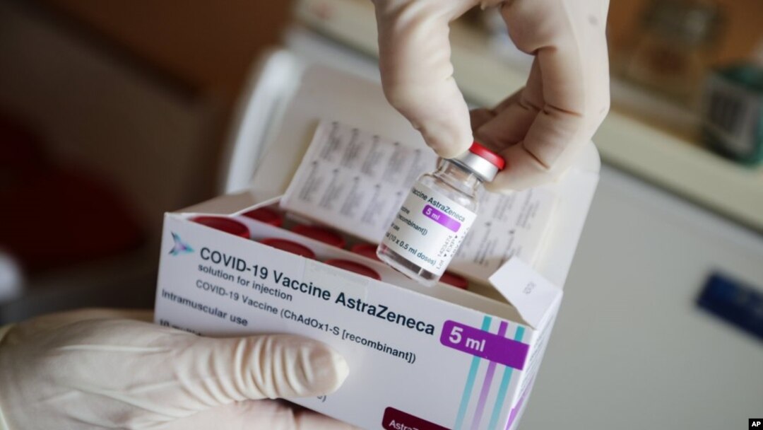 FILE - In this March 3, 2021 file photo ,a package of the AstraZeneca COVID-19 vaccine is shown in the state of Brandenburg where the first coronavirus vaccinations are given in doctors' surgeries, in Senftenberg, Germany. The German government says it is