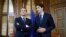 French President Emmanuel Macron and Canadian Prime Minister Justin Trudeau wait for the start of a photo opportunity in Trudeau's office on Parliament Hill in Ottawa, Ontario, Canada, June 6, 2018.