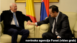 Ministar spoljnih poslova Rumunije Teodor Maleškanu i šef srpske diplomatije Ivica Dačić, Foto: video grab