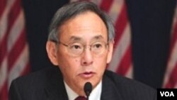 El secretario de energía de EE.UU., Steven Chu, durante la conferencia de prenssa en Beijing.