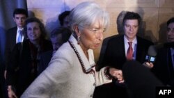 International Monetary Fund chief Christine Lagarde speaks to reporters at the IMF and World Bank Group spring meetings 