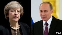 테레사 메이(왼쪽) 영국 총리와 블라디미르 푸틴 러시아 대통령.