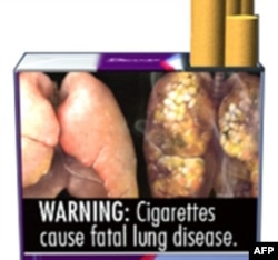 A cigarette warning showing a healthy lung and one diseased from smoking.