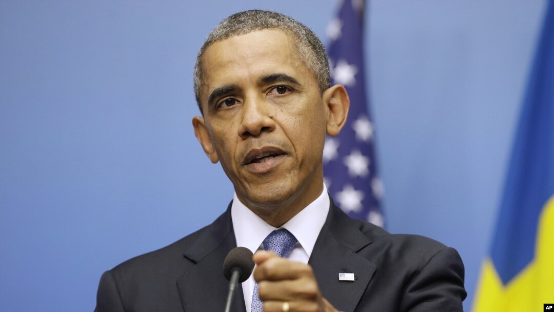 Presiden AS Barack Obama berbicara soal Suriah dalam konferensi pers di Stockholm, Swedia Rabu (4/9).
