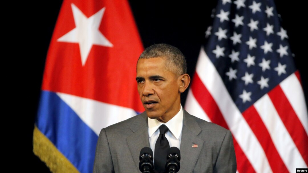 Presiden AS Barack Obama berpidato di Gran Teatro di Havana, Kuba (22/3). (Reuters/Carlos Barria)