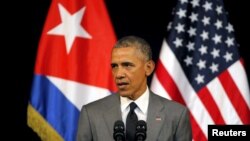 Presiden AS Barack Obama berpidato di Gran Teatro di Havana, Kuba (22/3). (Reuters/Carlos Barria)