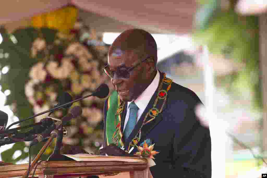 Shugaba Robert Mugabe yana jawabi a wajen bikin