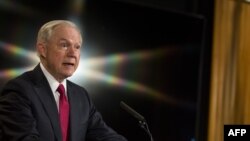 FILE - U.S. Attorney General Jeff Sessions delivers remarks in Washington, D.C., Feb. 28, 2017.