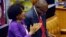 FILE: Cyril Ramaphosa is cheered by Parliament Speaker Baleka Mbete, left, after being elected President in Parliament in Cape Town, South Africa, Feb. 15, 2018.