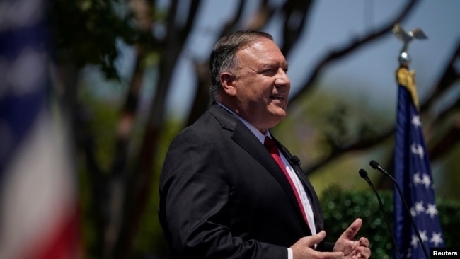 美国国务卿蓬佩奥Mike Pompeo2020年7月23日在尼克松总统图书馆发表美中关系演讲（路透社）