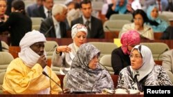 FILE - Delegates talk during the opening session of the National Assembly in Algiers, Algeria, May 26, 2012.