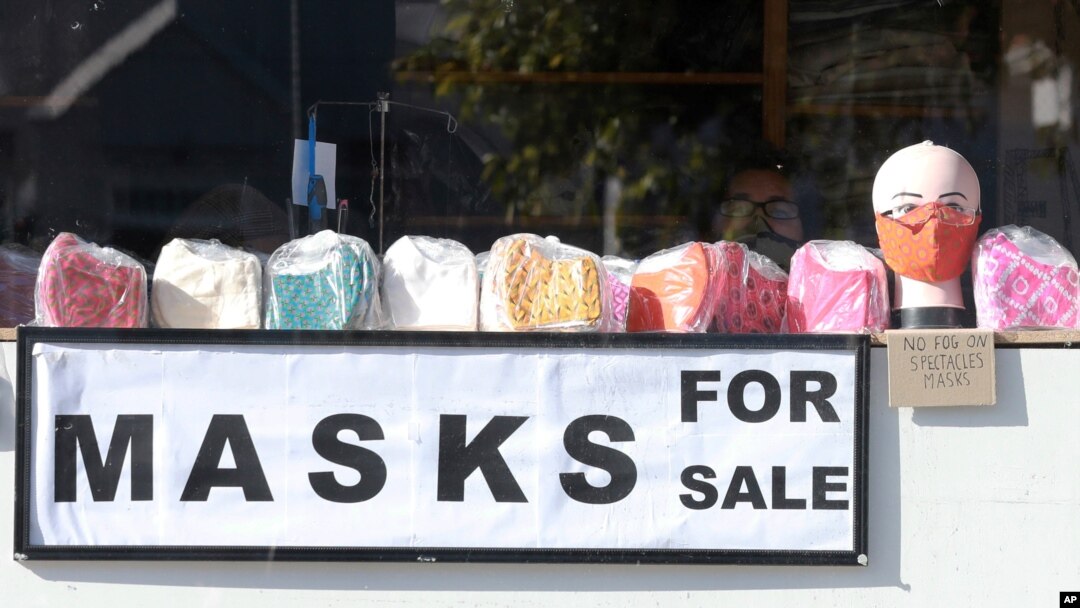 Face masks on sale at Muizenberg, Cape Town, South Africa, June 16, 2020. 