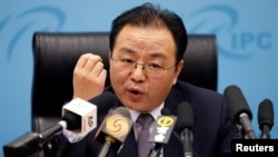 Ouyang Yujing, China's director-general of the Department of Boundary and Ocean Affairs of the Ministry of Foreign Affairs, speaks at a briefing on China's stance on the South China Sea, in Beijing, China, May 6, 2016.