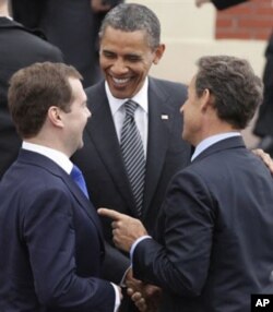 Les présidents Medvedev, Obama et Sarkozy