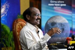 FILE - Indian space scientist and Chairman of the Indian Space Research Organization Kailasavadivoo Sivan speaks during a press conference at the ISRO headquarters Antariksh Bhavan, in Bangalore, June 12, 2019.